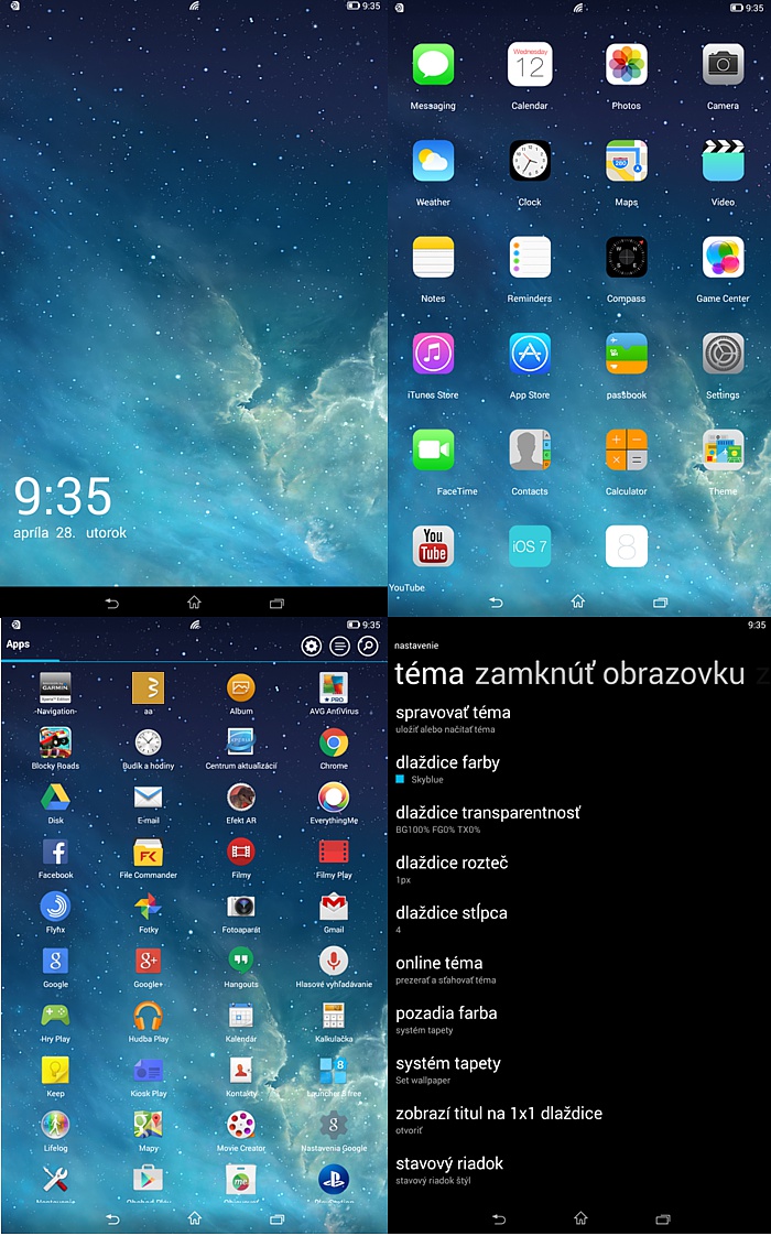 Launcher 8 Free na tablete SONY XPERIA Z3 TABLET COMPACT (foto: 3digital.sk)