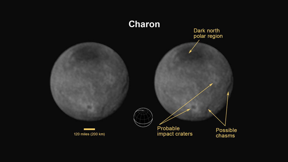 Mesiac Cháron a jeho povrch (foto: NASA)